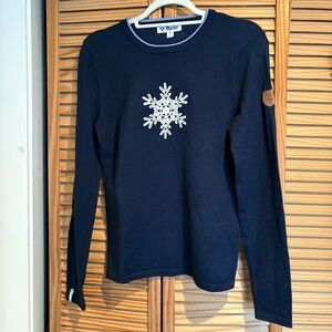 Meister Navy wool blend snowflake ski sweater crewneck women’s medium winter